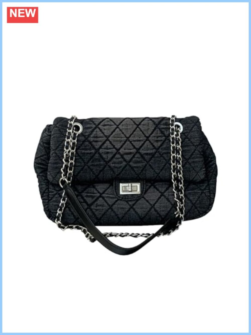 Quilted Denim Shoulder Bag for Women Y2K Preppy Crossbody Tote Purse with Chain